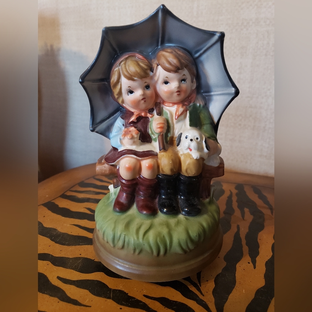 Boy and Girl Figurine Musical Umbrella
